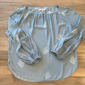 LOFT Dusty Blue Floral Peasant Blouse